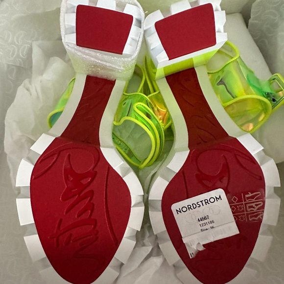 Christian Louboutin LOUBI DUNISS LUG 100 PVC Patent Platform Heels Sandals - Picture 14 of 16